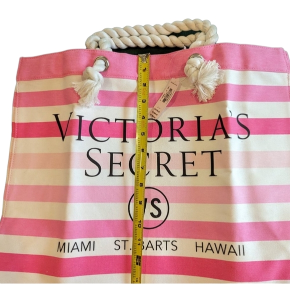💕NWT Victoria's Secret Large Pink/ White Tote/Beach Bag w/Matching Flip-Flops💕 - Picture 2 of 9
